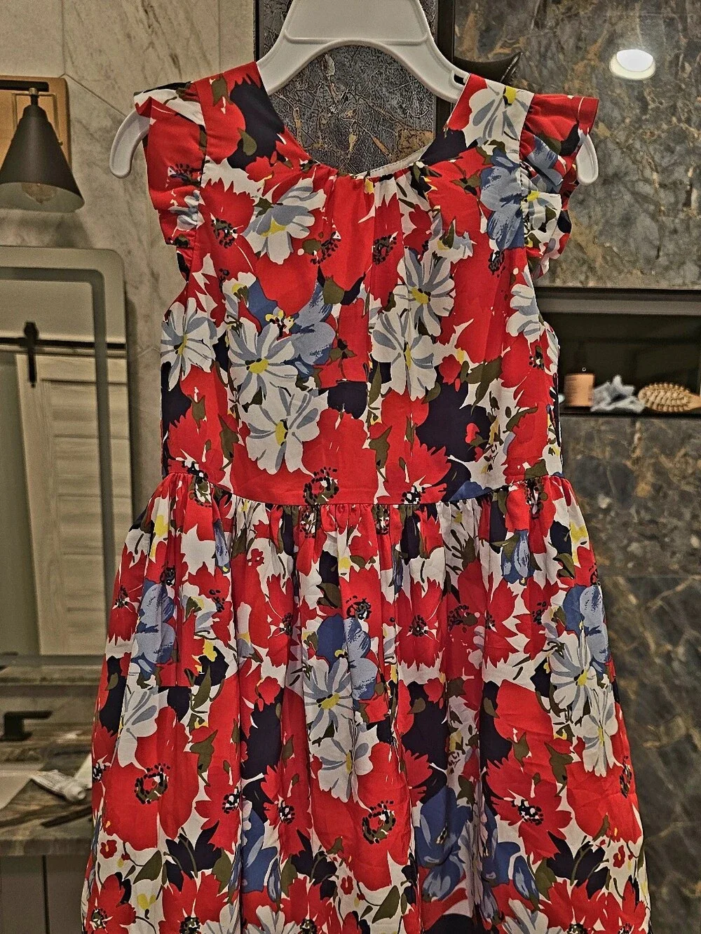 Janie and Jack Red Floral Ruffled Lined Dress Size 5